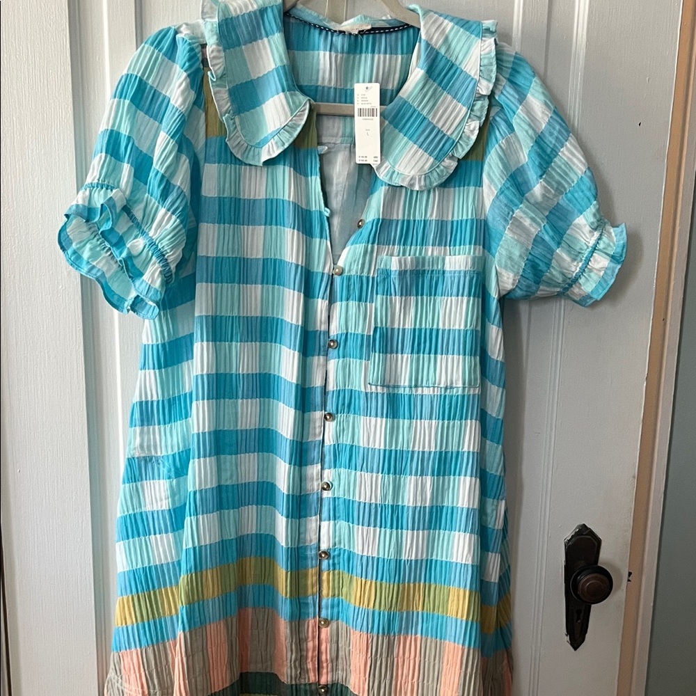 Striped Blue and Yellow Button-Up Dress